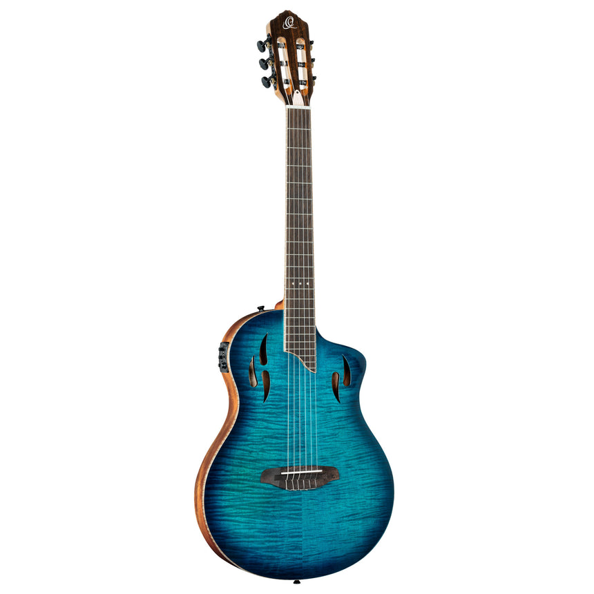 ORTEGA TourPlayer DeLuxe Guitare à cordes en nylon 6 cordes - Érable flammé bleu + Housse