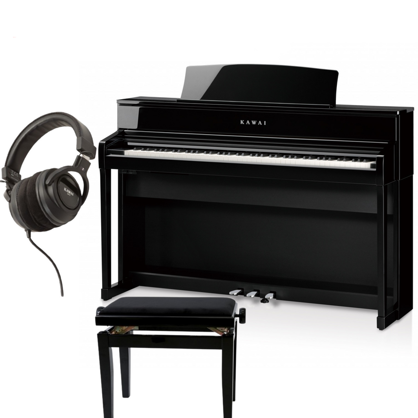 Kawai CA-701 Schwarz Poliert Bundle mit Bank und Kopfhörer