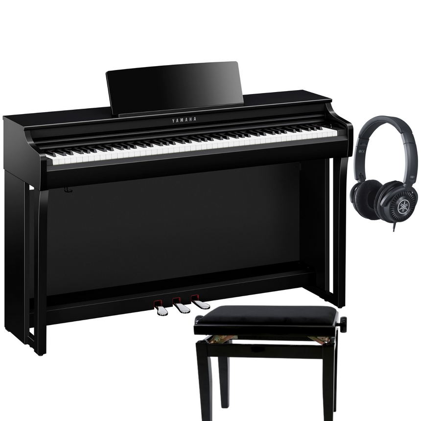 Yamaha CLP 825 Schwarz Poliert Bundle mit Bank und Kopfhörer