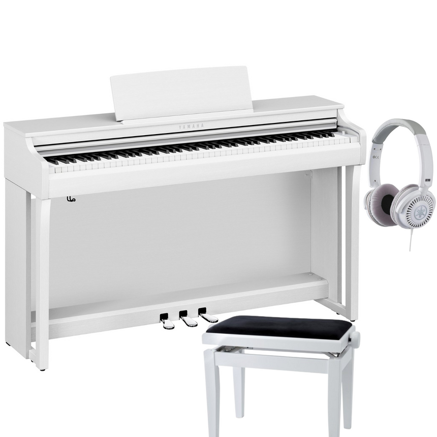 Yamaha CLP 825 White Matt Bundle with Bench and Headphones