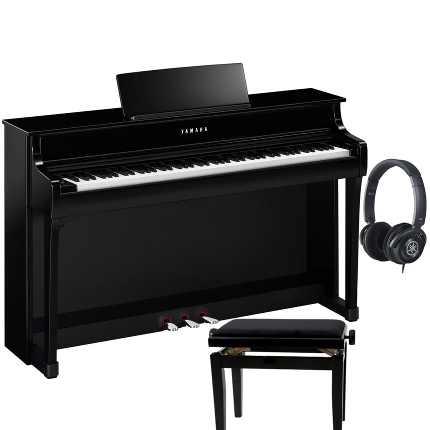 Yamaha CLP 835 Schwarz Poliert Bundle mit Bank und Kopfhörer - (130€ Cashback nach Kauf direkt von Yamaha)