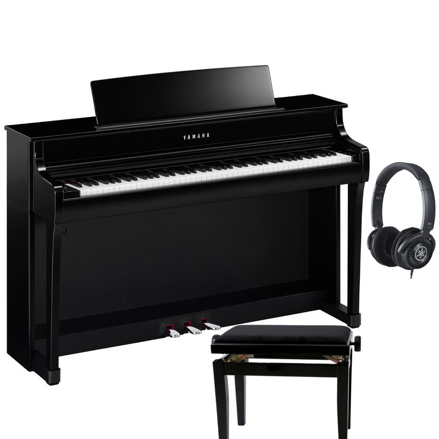 Yamaha CLP 845 Schwarz Poliert Bundle mit Bank und Kopfhörer - (150€ Cashback nach Kauf direkt von Yamaha)