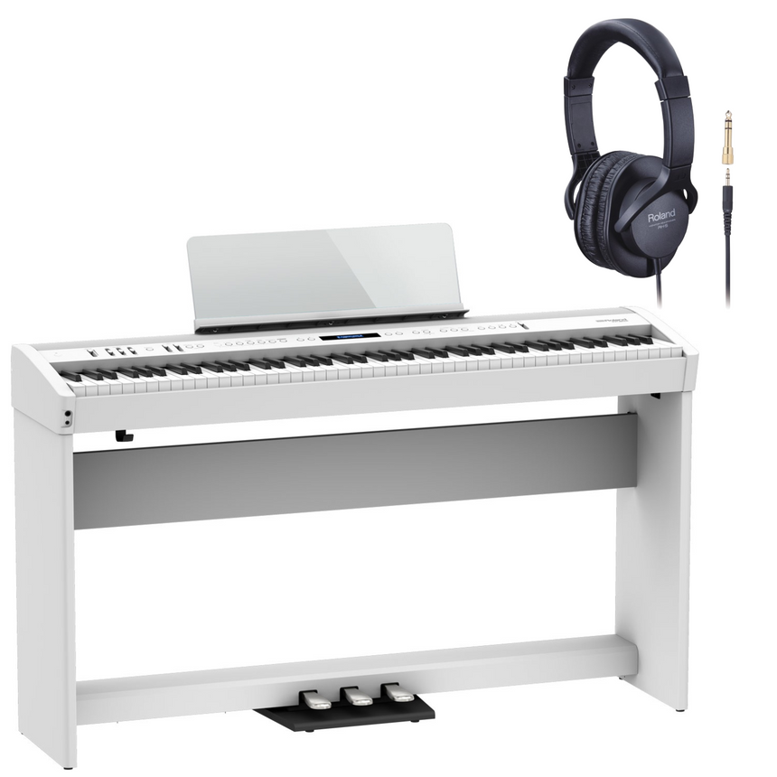 Roland Stagepiano FP-60X Weiß Bundle mit Ständer und Pedalleiste, Kopfhörer