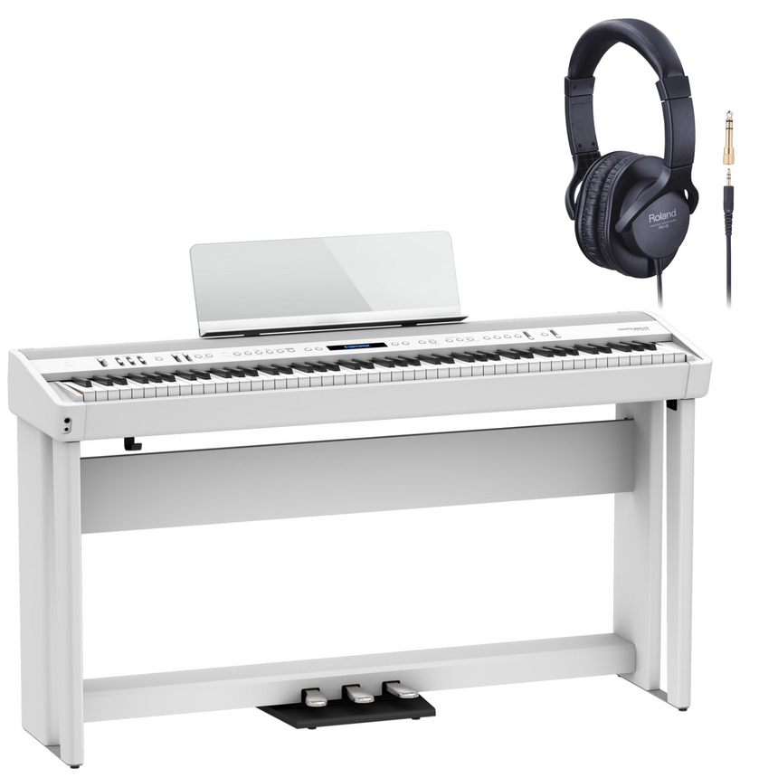 Roland Stage Piano FP-90X White Bundle avec support et pédale, écouteurs