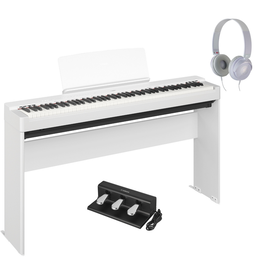 Yamaha Stage Piano P-225 Weiß Bundle mit Ständer, Pedalen und Kopfhörer